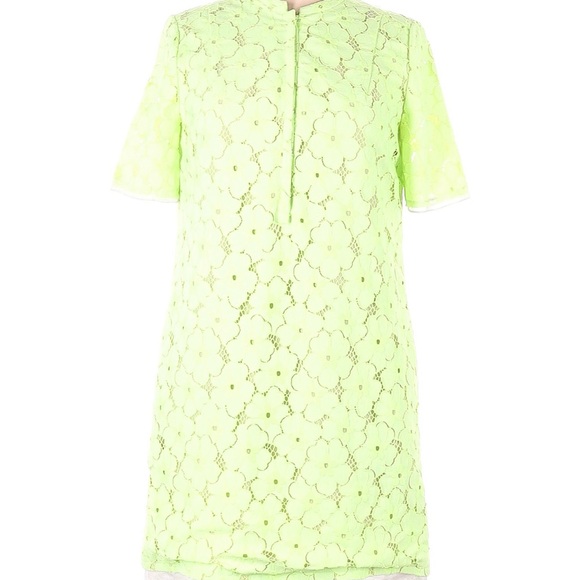 Diane von Furstenberg DVF Lace Shift Dress Lime Green Designer Mini Sz 10 - Picture 4 of 4
